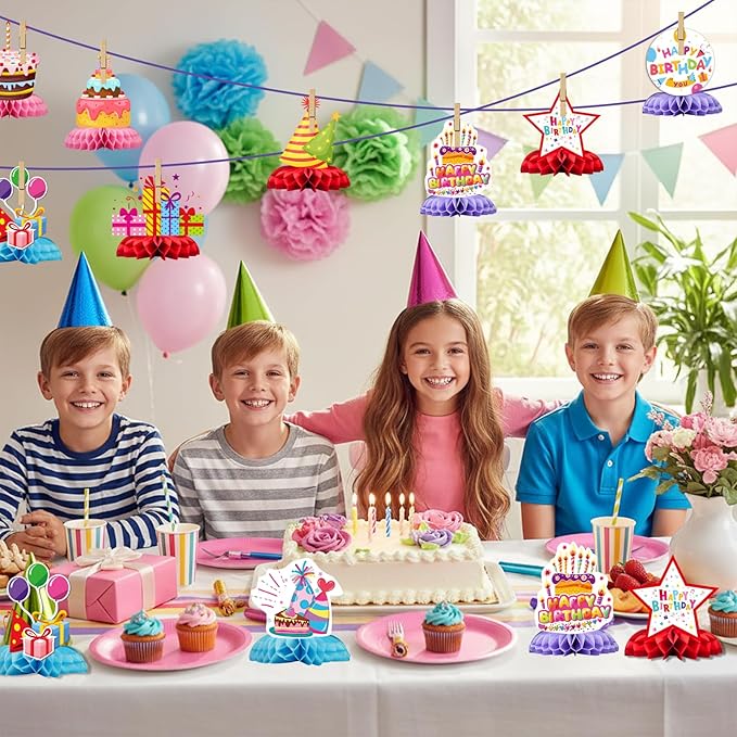 Happy Birthday Decorations 9 Pcs Table Centerpieces,Colorful Birthday Party Supplies Table Decor Set with Happy Birthday Sign, Cupcake Toppers for Birthday Party Decor