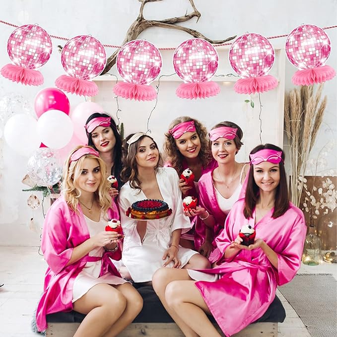 Disco Party Decorations - Pink Disco Decor Flat Disco Ball Centerpieces for Party Table Disco Ball Decor for Cowgirl Birthday Bachelorette Bridal Shower Disco Party Favors
