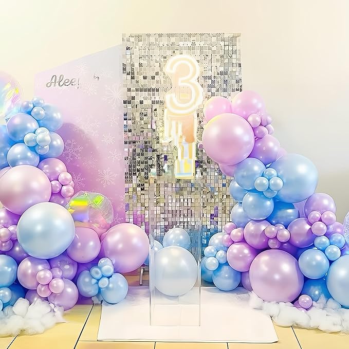 HILAVO Blue Purple Silver Balloon Arch Kit Snowflake Balloons Garland with Winter Balloon for Princess Girl Winter Birthday Baby Shower Party Decorations