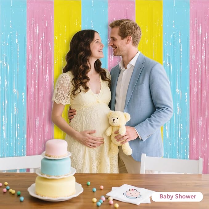 BEISHIDA 3Pcs Pastel Color Door Streamer Backdrop Foil Fringe Tinsel Curtains Backdrops for Birthday Baby Shower Party Decoration (3.28 ft x 6.56 ft)