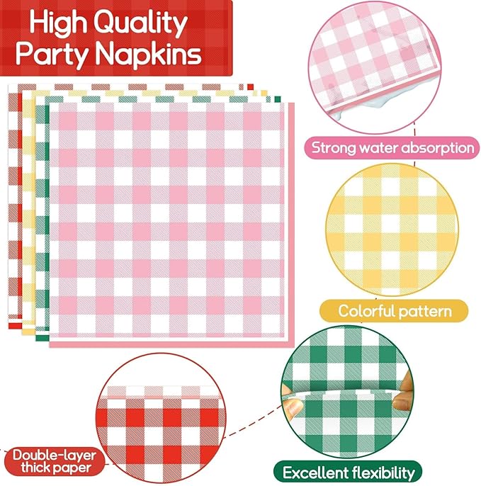 96 Pcs Camp Checkered Paper Plates and Napkins Plaid Checkered Bachelorette Party Supplies Glamping Birthday Tableware Set Spring Summer Plaid Camping Themed Party Favors Baby Bridal Shower