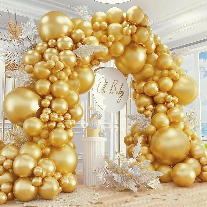 412pcs Metallic Gold Balloon Garland Arch Kit 18 12 10 5 Inch Different Sizes Latex Chrome Balloons for Baby Shower Birthday Graduation Wedding Anniversary Celebration Party Decoration