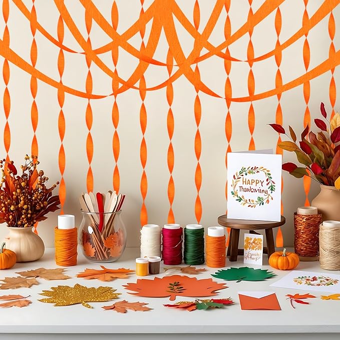 8 Rolls Orange Crepe Paper Streamers Fall Party Streamers Photo Booth Backdrop for Thanksgiving Halloween Birthday Party Decorations（Total 656ft,1.8Inch x 82Ft/Roll）
