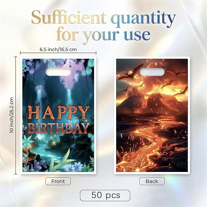 Andi Cppss Movie Theme Party Favor Bags - 50PCS Double-Sided Water Fire Themed Favor Goodie Bags for Birthday Party Decorations Volcano Plastic Gift Bag with Handle for Movie Lover Birthday Supplies