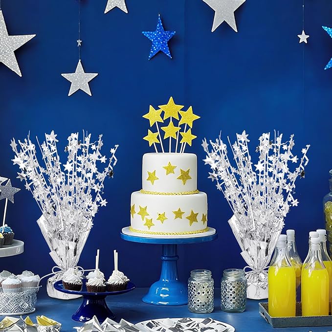 6 Pack Metallic Foil Spray Centerpiece Table Decoration Silver Star Party Centerpieces Table Decorations for Birthday Wedding Anniversary 2026 Graduation Party Decor