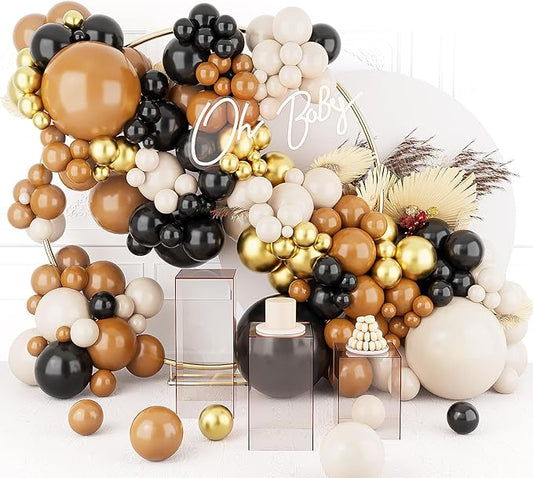 Brown Black Balloons Arch Garland Kit-123Pcs Metallic Gold Balloon Sand White Balloon for Birthday,Anniversary,New Year,Engagement,Christmas Party Decoration.