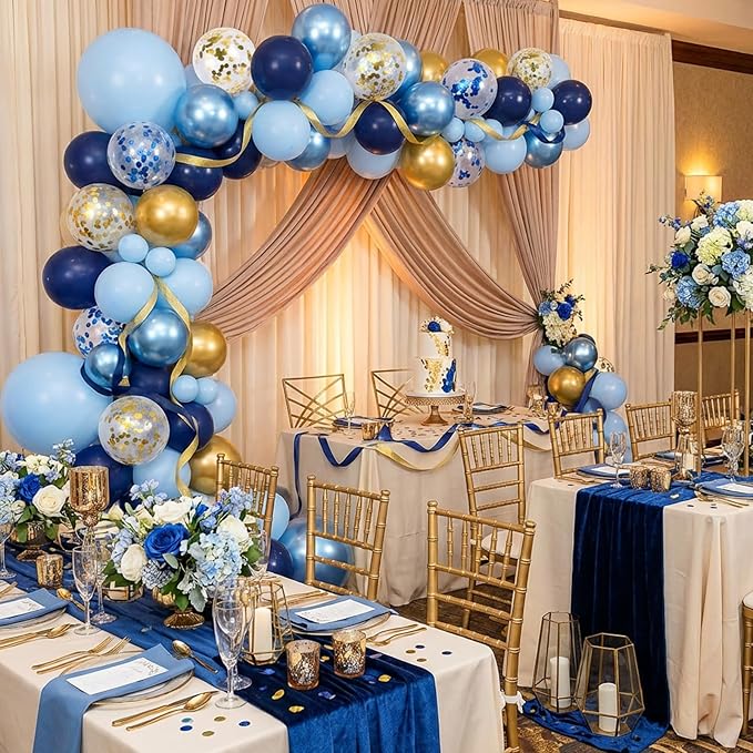 RUBFAC Navy Blue Gold Balloon, Party Balloons Pastel Blue Metallic Confetti for Birthday Wedding Bridal Baby Shower Graduation Party Supplies, 65pcs 12 Inches