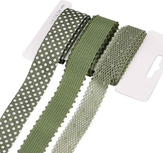 BEEFLYING 3 Styles 9 Yard Olive Green Wire Edged Ribbons Wrapping Decoration 25~28mm×2.7m Spot Ribbons for Wedding Party Decoration Hair Bows Flower Designs Sewing and Craft
