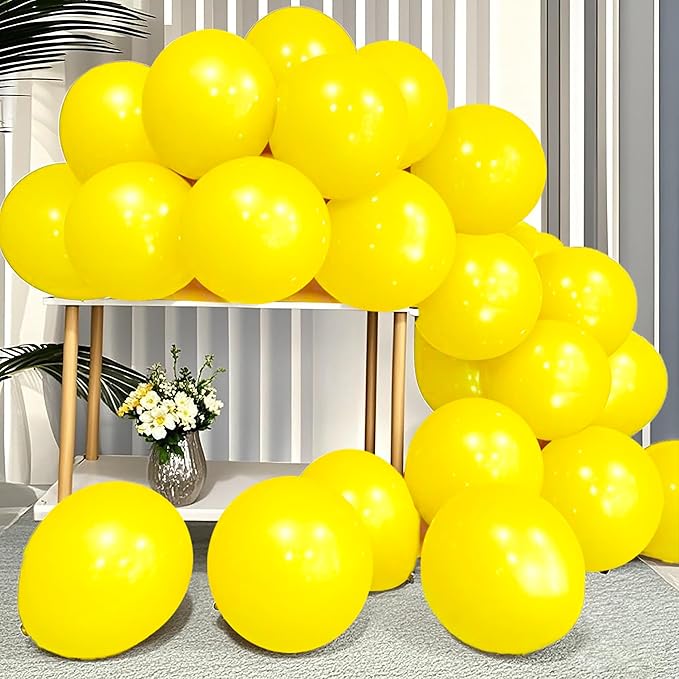 Firomi Yellow Balloons 12-inch 100 Pack Big Helium Round Matte Yellow Latex Balloon for Wedding Birthday Party (with 3 Ribbons)