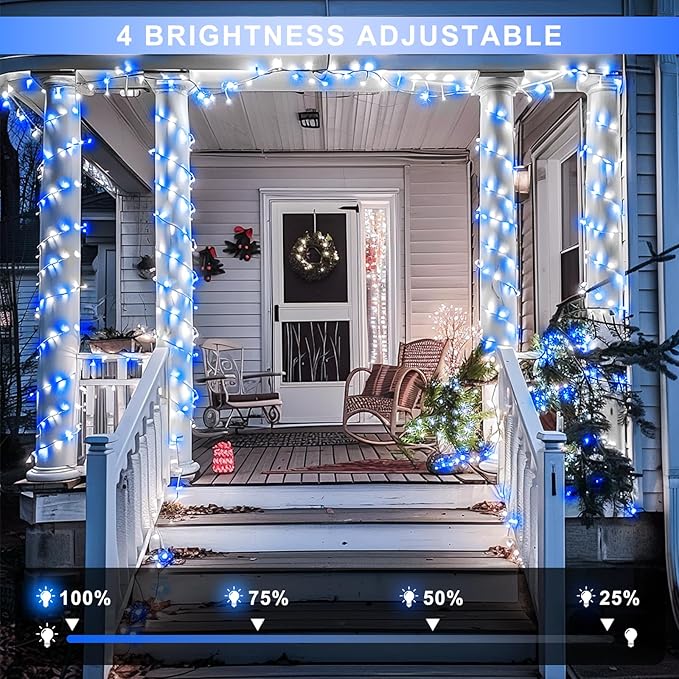 JMEXSUSS Blue and White Christmas Lights Outdoor with Remote, 168ft 600 LED String Lights Indoor Clear Wire Fairy Light Plug in for Bedroom Tree Birthday Party Xmas Decorations