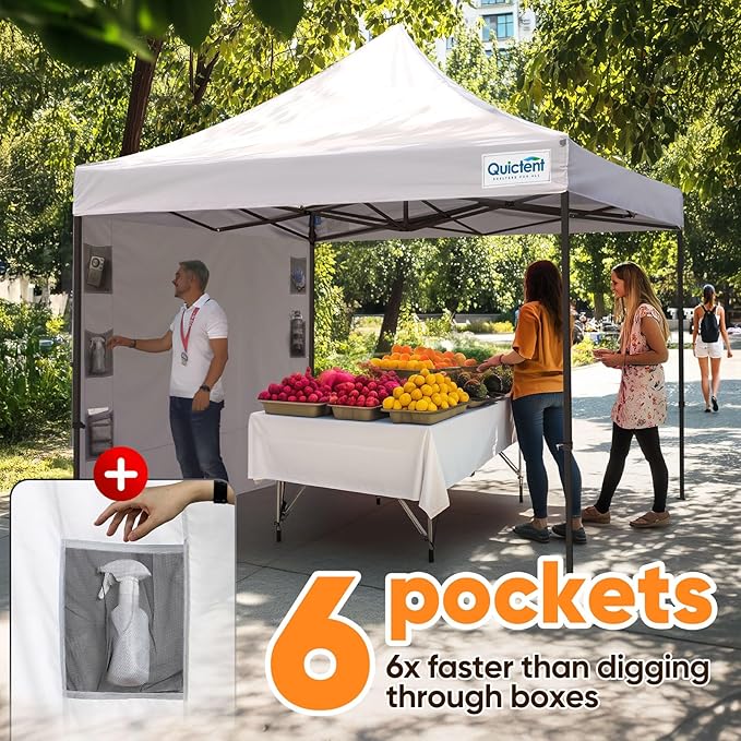 Quictent 10x10 Heavy Duty Pop up Canopy Tent with 3 Removable Sidewalls, Commercial Grade Instant Shelter with Wheeled Bag for Outdoor, Parties, Markets, 600D PU Coated UPF 50+ Sun Shield