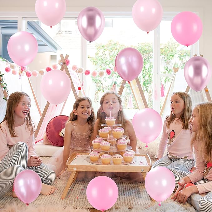 Pink Balloons Set, 60 Packs 12 Inch Metallic Chrome Pink Pearl Macaron Light Pink Different Shades Balloons for Girl Women Birthday Decorations, Wedding, Christening, Baby Shower Party