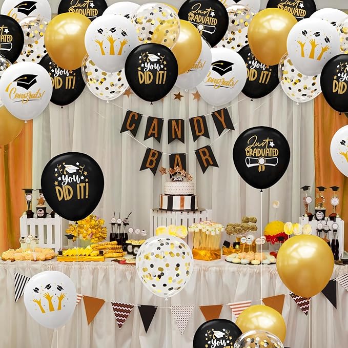 2026 Graduation Party Decorations, 68pcs Graduation Balloons Black and Gold Grad Decor for College High School Class of 2026 Congrats Grad Party Decor