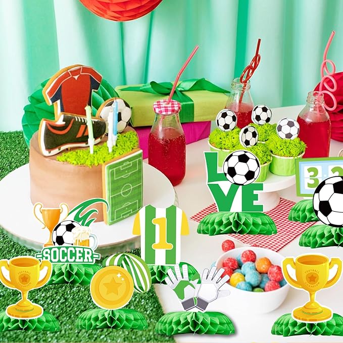 Soccer Party Decorations 12 Pcs Soccer Honeycomb Centerpieces, Soccer Theme Party Supplies Table Decorations for Boys Birthday Party, Soccer Decor for Party Soccer Birthday Decor
