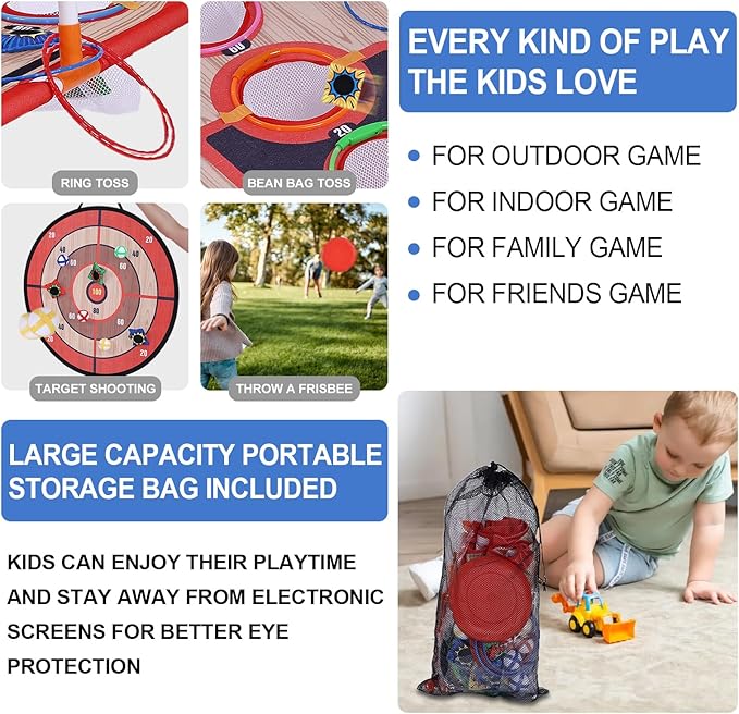 Bean Bag Toss & Ball Toss & Ring Toss,5-in-1 Outdoor Toys for Kids,Family Games for Kids and Adults,Gift for Christmas and Birthday