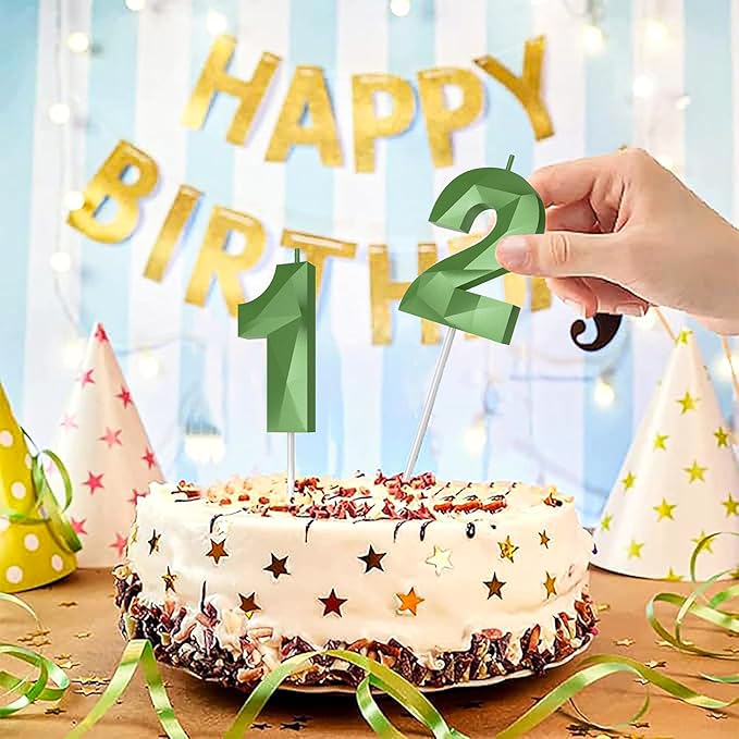 Number Birthday Candles(30 Candle Green) 3D Diamond Shape Number Happy Birthday Cake Candles for Birthday Party Wedding Decoration Reunions Theme Party