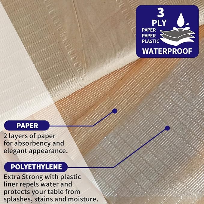 [6 Pack] Kraft Paper Tablecloth Disposable for Rectangle Tables, 54 X 108 Inch Party Table Cover with Plastic Backing, Waterproof 3 Ply Table Cloth for Indoor Outdoor Picnic BBQ Graduation