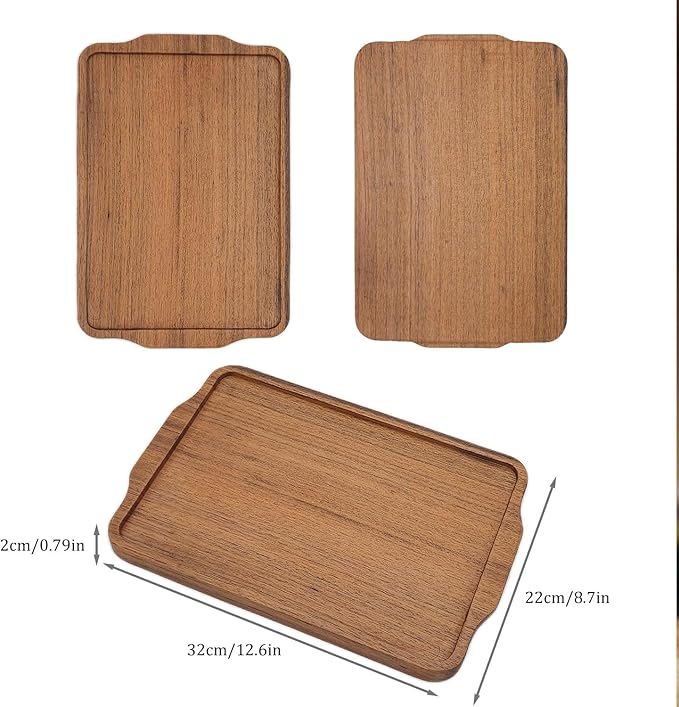Serving Platters Wooden Charcuterie Boards for Party Food Dish Rectangle Acacia Wood Trays Home Decor Cheese Board Snack Appetizer Plates Rectangular Kitchen Dinner Platter Cookie Dessert Tray (4)