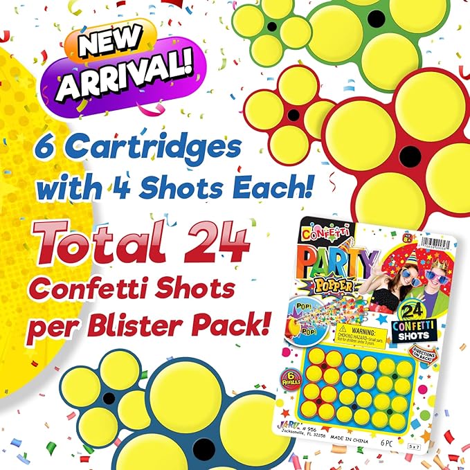 JA-RU Confetti Gun Refills (144 Pack, 24 Shots Each) For Party Poppers Confetti Shooters. Wedding Send Off Ideas, Gender Reveal Ideas, New Years Eve Party Supplies. 955-144s