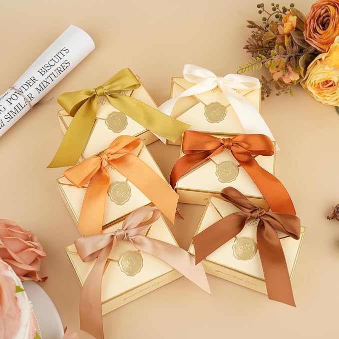 MAYREEL 1 Inch Gold Satin Ribbon Golden Brown for Christmas Tree Gift Wrapping Crafts Party Decorations 6 Rolls 10 Yards Each Color Total 60 Yards