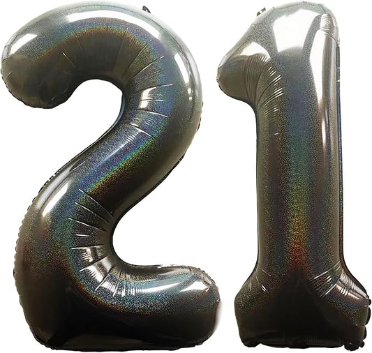 Laser Black Number 21 Balloons 40 Inch Giant Number Black 21 Foil Mylar Balloons 12th or 21st Birthday Anniversary Events Party Decorations