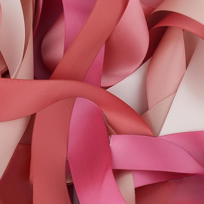 MAYREEL 1 Inch Rose Gold Satin Ribbon Dusty Pink Ribbon Mother's Day Crafts Wedding Bouquet 6 Rolls 10 Yards Each Color Total 60 Yards