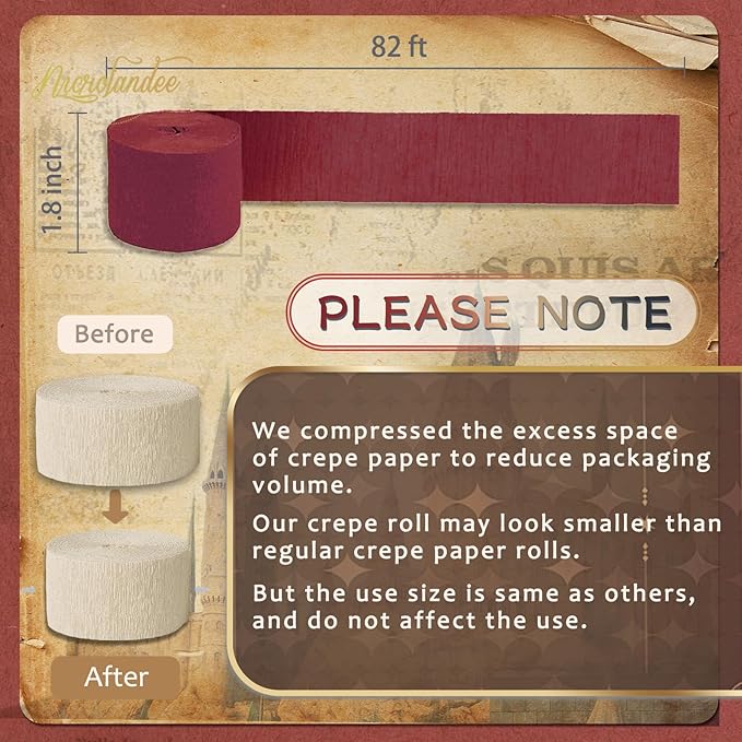 NICROLANDEE 5 Rolls Burgundy Gold Black Crepe Paper Streamers for Magical Wizard School Party Decorations, Casino Theme Party Decorations for Graduation, Retirement, New Year, Milestone Birthday