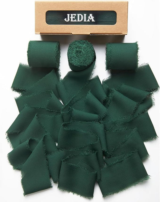 Christmas Ribbon, 3 Rolls Green Ribbons for Gift Wrapping, 1.5" x 7Yd Ribbon Set for Christmas, Wedding Invitations, Bouquet Wrap, Bridal Bouquets, DIY Crafts