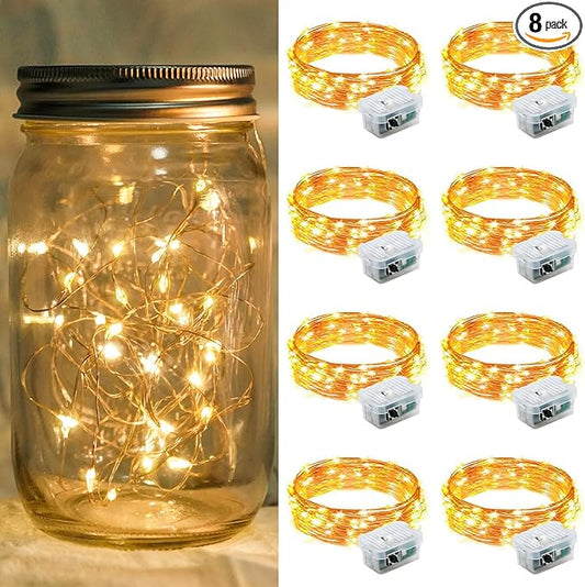 8 Pack Yellow Fairy Lights 7Ft 20 LED Twinkle String Lights 3 Modes Battery Operated Waterproof Firefly Starry for Mason Jar Easter Egg Thanksgiving Christmas Halloween Day Table Centerpieces