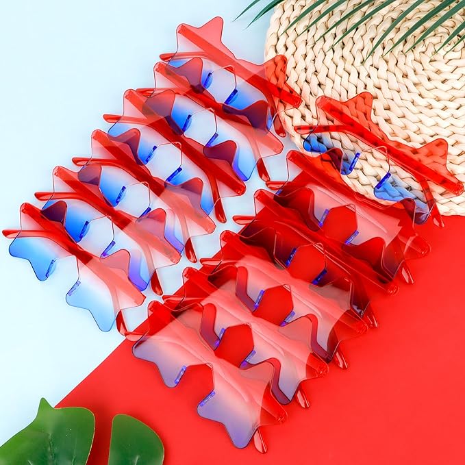 Semato 12 Pcs Star Sunglasses Bulk Rimless Red White and Blue Star Glasses Party Favors