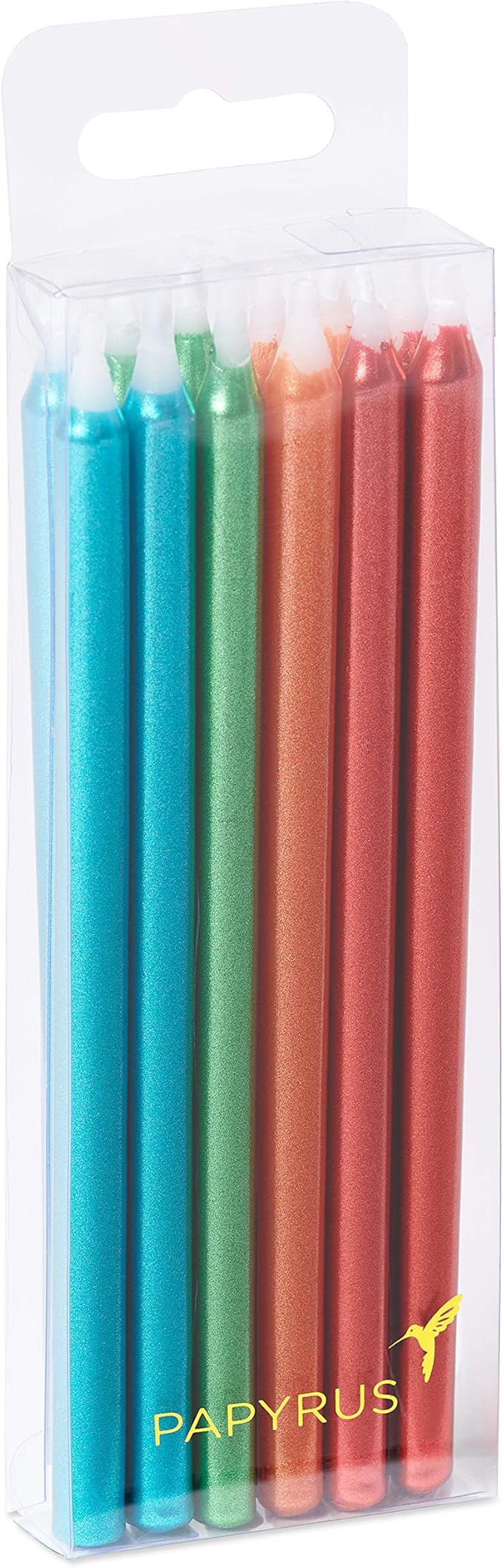 Papyrus Birthday Candles, Metallic Blue, Green, Orange and Red (12-Count)