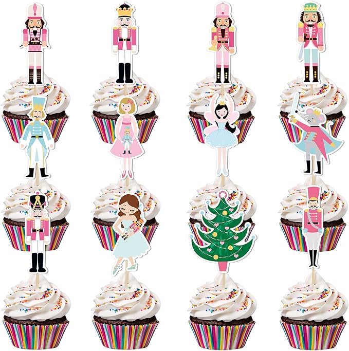 Pink Nutcracker Cupcake Toppers Nutcracker Birthday Cake Toppers for nutcracker Christmas Birthday Cake Supplies