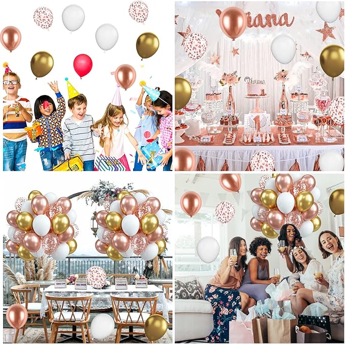 Biapian Rose Gold Balloons Set, 60PCS Rose Gold and Gold Birthday Balloons, 12 Inch Metallic Gold White Latex Balloons Rose Gold Confetti Balloons for Girls Women Birthday Baby Shower Wedding Supplies