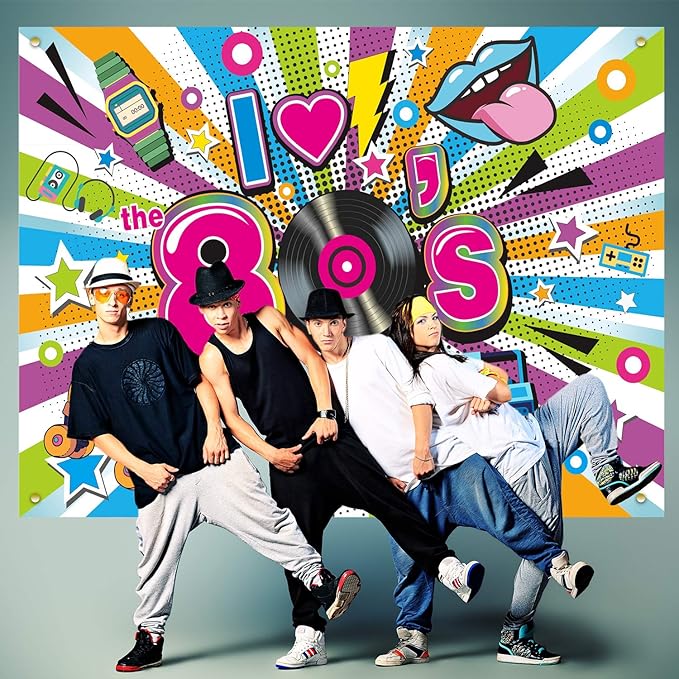 80s Party Decorations Backdrop Extra Large Fabric I Love The 80s Hip Hop Party Banner 1980 Birthday Party Photo Booth Background Supplies for Adult (70.8x43.3 Inch)