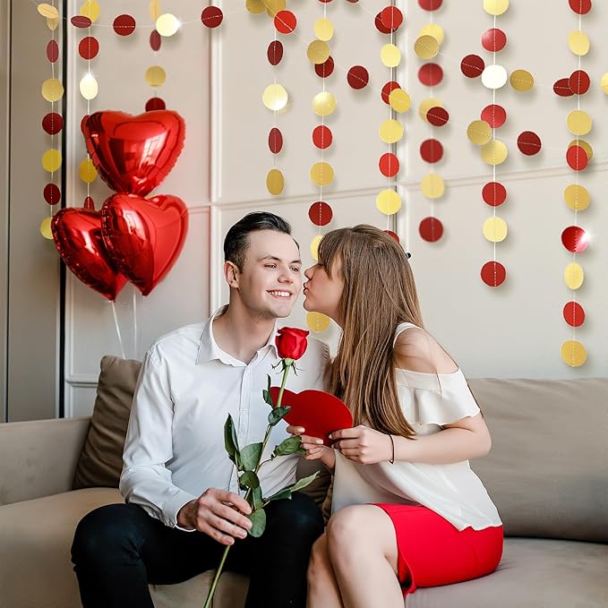 Cheerland Red and Gold Birthday Decorations Valentines Backdrop Red and Gold Garland Scarlet Maroon Party Decor Hanging Garlands Celebration for Weddings Bridal Showers Lunar New Year Valentines