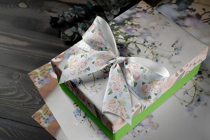 Floral Grosgrain Ribbon, 4 Pack (7/8" x 5 Yards Each), Vintage Rose Flower Printed Ribbons for DIY Hair Bows, Wedding Decorations, Gift Wrapping, Crafts, Party Supplies