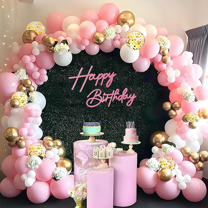 Happy Birthday Sign for Backdrop - Glitter Pink Felt 'Happy Birthday' Letter Sign for Balloon Arch Backdrop Decorations