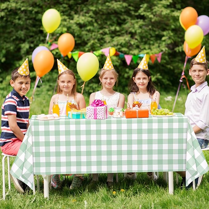 WNINK 6 Pack Sage Green Checkered Rectangular Plastic Tablecloths, Green Gingham Waterproof Disposable Table Covers 54" x 108" for Birthday, Baby Shower, Wedding, Outdoor Picnic Parties