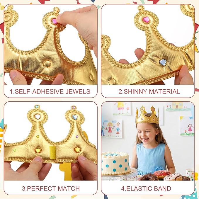 Yaomiao 66 Pieces Foam Princess Tiaras DIY Crowns Kids Party Favors Craft Crystal Diamond Sticker Girls Making Your Own Tiara (66 Pcs,Gold,Gentle Style)