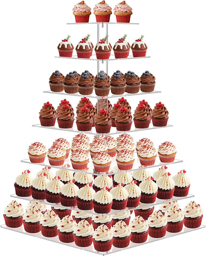 7 Tier Cupcake Stand, Square Cupcake Tower for 160 Cupcakes, Acrylic Cupcake Display Stand for Dessert Table