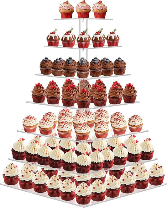 7 Tier Cupcake Stand, Square Cupcake Tower for 160 Cupcakes, Acrylic Cupcake Display Stand for Dessert Table