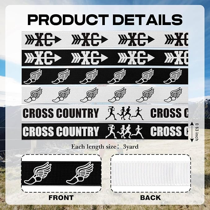 Cross Country Ribbon, 6 Pack Track Field Grosgrain Ribbons, 5/8" x 3 Yards Each (18 Yards Total), XC Runner Medal Display Gift Wrapping Decoration