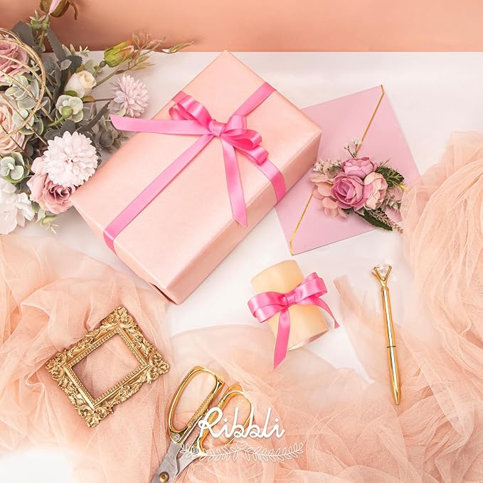Ribbli Double Faced Hot Pink Satin Ribbon,1/2” x Continuous 25 Yards,Use for Bows Bouquet,Gift Wrapping,Floral Arrangement