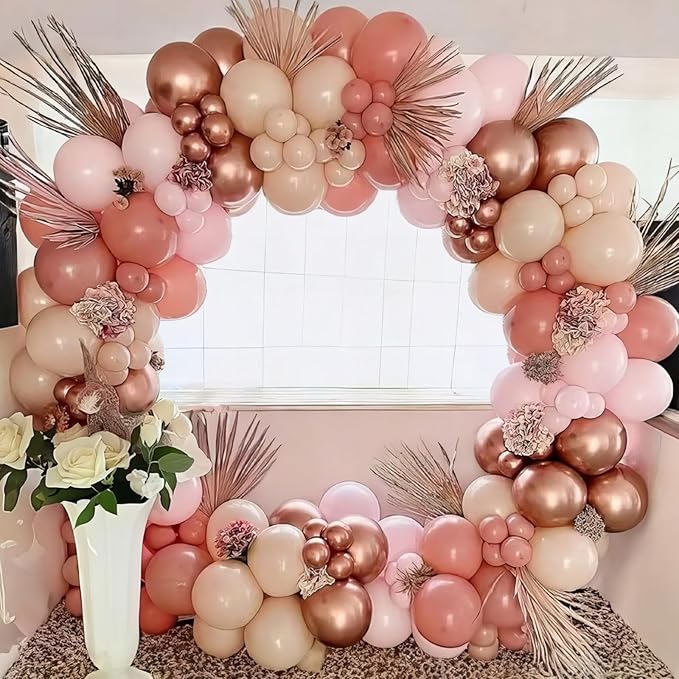 HILAVO Blush Pink Balloon Garland Kit Rose Gold Dusty Pink Sand White Balloons Arch Retro Light Pastel Pink Beige Nude Creme Balloon for Women Bridal Baby Shower Boho Wedding Birthday Party Decoration
