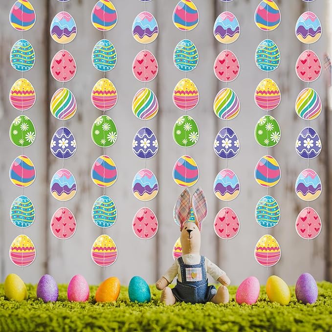 Easter Egg Party Decoration Garland - 8pcs Pastel Rainbow Spring Hanging Paper Streamers, Kids Birthday Favors Gifts Classroom Supplies Banner,Indoor Outdoor Decor Lasting Surprise