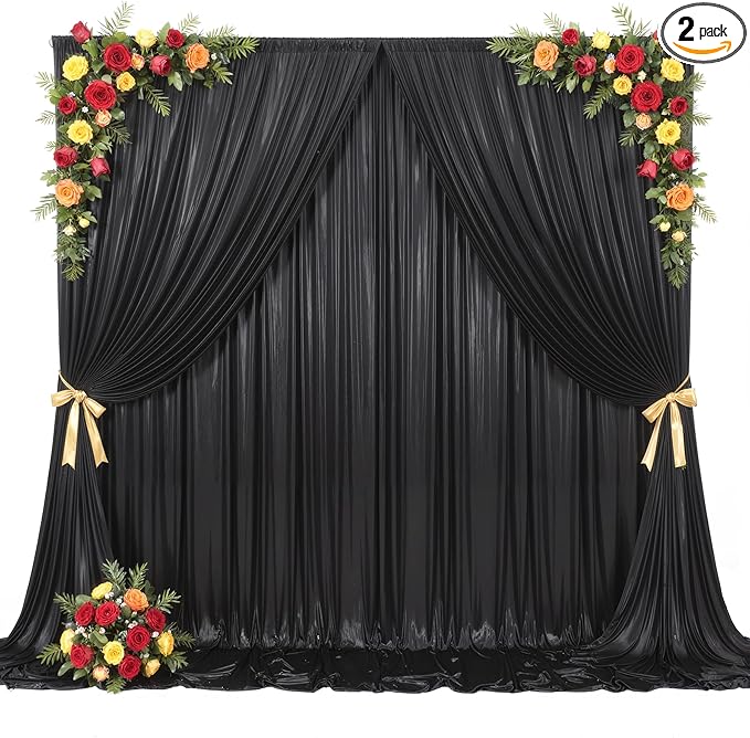 10x10ft Black Glitter Sequin Photo Backdrop Curtain for Parties Wrinkle Free Shimmer Polyester Photoshoot Curtains Drapes Backdrop for Wedding Birthday Baby Shower Shiny Background 2 Panels 5x10ft
