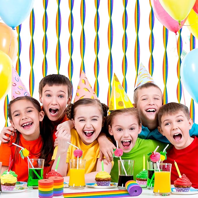 6 Rolls 492ft Crepe Paper Streamers Party Decorations, Rainbow Crepe Paper Roll Streamers for Rainbow Themed Birthday Party DIY Crafts