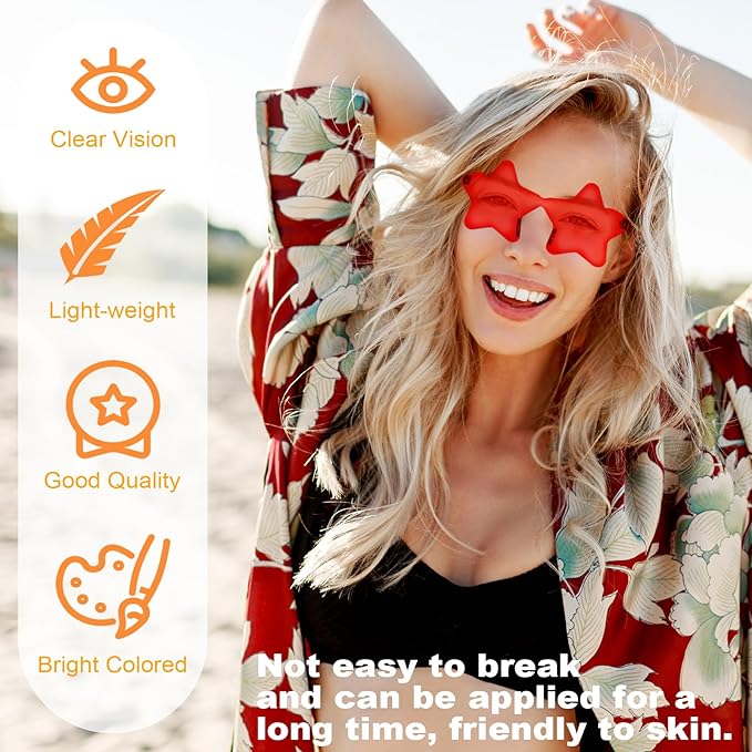 REHALY 8/12 Pairs Star Shaped Sunglasses Rimless Candy Star Sunglasses Pentagram Glasses for Women Men Party Streetwear