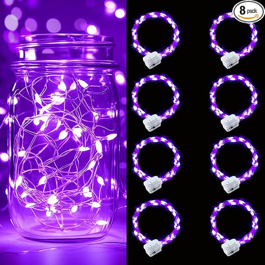 pozzolanas 8 Pack Purple Battery Operated String Lights - 7ft Waterproof Fairy Lights with 20 LEDs for Home, Mason Jar, Party, Wedding, Halloween, Christmas Decorations