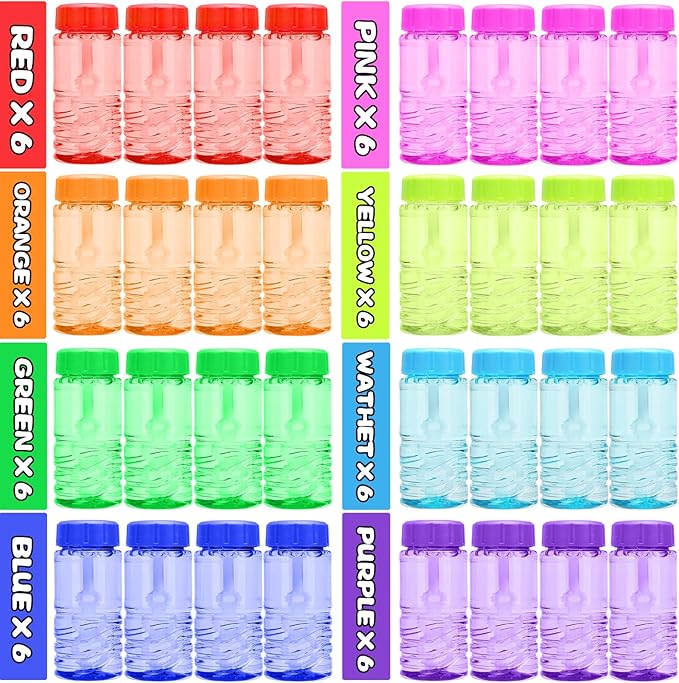 48 Pack Bubble Bottle with Wand Attached to the Cap (8 Colors), Bubbles Bulk Set for Kids Party Favors, Blower Bubbles Refill Toy for Toddler Summer Outside, Birthday Gift, Goody Bag Stuffers Supplies